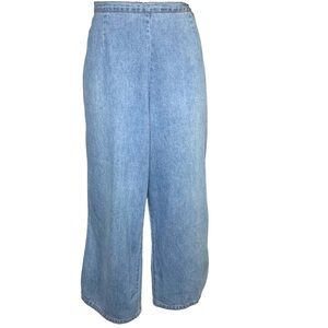 Vintage 90's High Rise Wide Leg Pants Sz 10 Blue Chambray Cropped Jeans